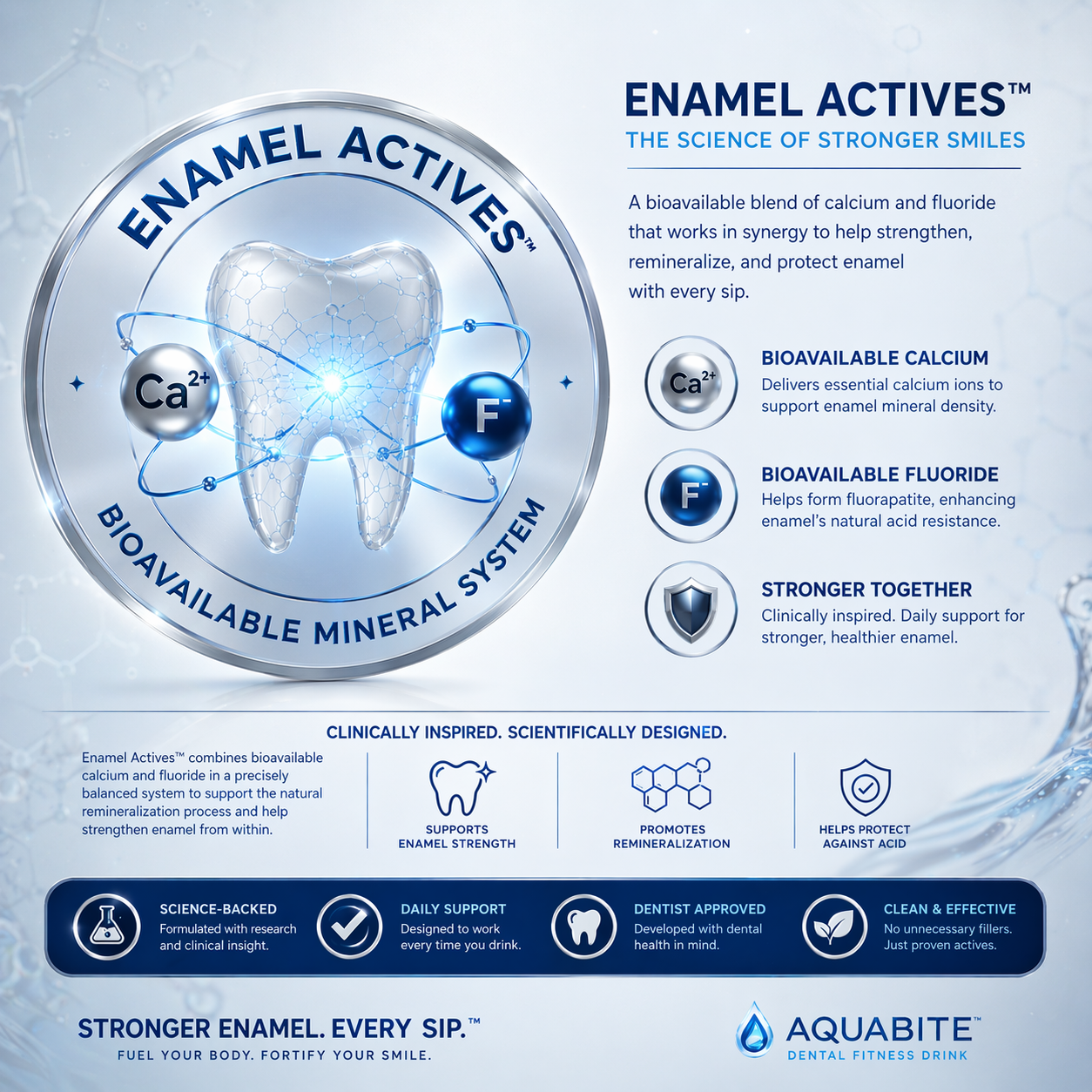 Enamel Actives™ — Bioavailable Mineral System featuring Calcium and Fluoride for stronger enamel